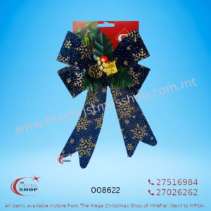 BLUE CHRISTMAS BOW WITH GLITTERS 38 X 23CM - 008622