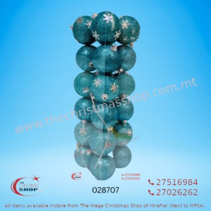 BOX OF 24 TEAL GLITTERED BAUBLES 6CM - 028707
