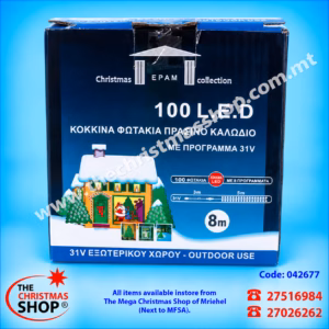 100 LED LIGHTS FOR OUTDOOR. 8MT RED COLOR 042677
