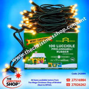 100 CONACTABLE RUBBER LIGHTS FOR OUTDOOR/INDOOR. WARM WHITE 10X1.5MT 242084