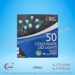 50 BATTERY OPERATED LED LIGHTS FOR INDOOR 4.9MT ICE WHITE 276511