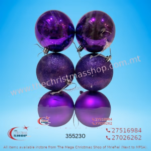 BOX OF 6 PURPLE BAUBLES 8CM - 355230