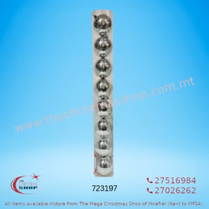 BOX OF 8 SILVER BAUBLES 8CM - 723197