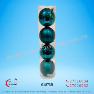 BOX OF 4 TEAL BAUBLES 10CM - 918735