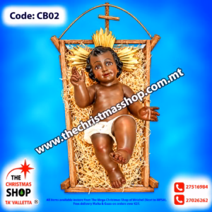 BLACK BABY JESUS WITH CRIB. SIZE 35CMS CODE CB02