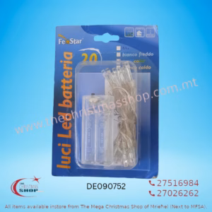 20 LED LIGHTS BATTERY OPERATED FOR INDOOR USE CLEAR WIRE. ICE WHITE COLOR DE090738