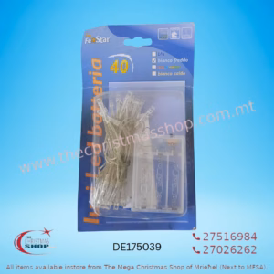 40 LED LIGHTS BATTERY OPERATED FOR INDOOR USE CLEAR WIRE. ICE WHITE COLOR DE175039