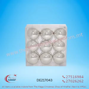 BOX OF 9 SILVER BAUBLES 9CM - DE217043