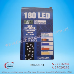 180 LED MULTI FAIRY LIGHT WITH TRANSPARENT WIRE. INDOOR USE 9+1.5MT. PAR751011