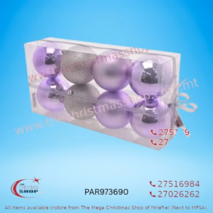 BOX 8 BALLS 10CM (MATT / GLOSS / LILAC GLITTER) PAR973690