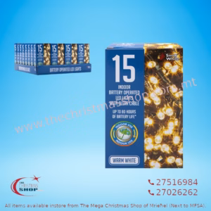 15 LED WARM WHITE LIGHT SET. BATTERY OEPRATED. 632999