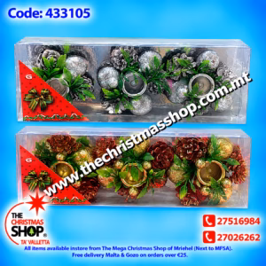 SET OF 3 CANDLE HOLDERS WITH CHRISTMAS WREATH 8X4CM - 433105