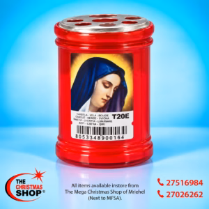 RED CANDLE WITH ADOLLORATA DESIGN 6X8CM 900164