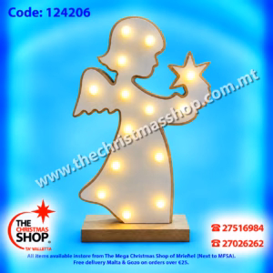 WOODEN ANGEL WITH BATTERY OPERATED LED BULBS - 124206