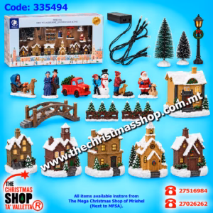 25 PCS MINI VILLAGE SCENE SET WITH LIGHT UP HOUSES. 335494
