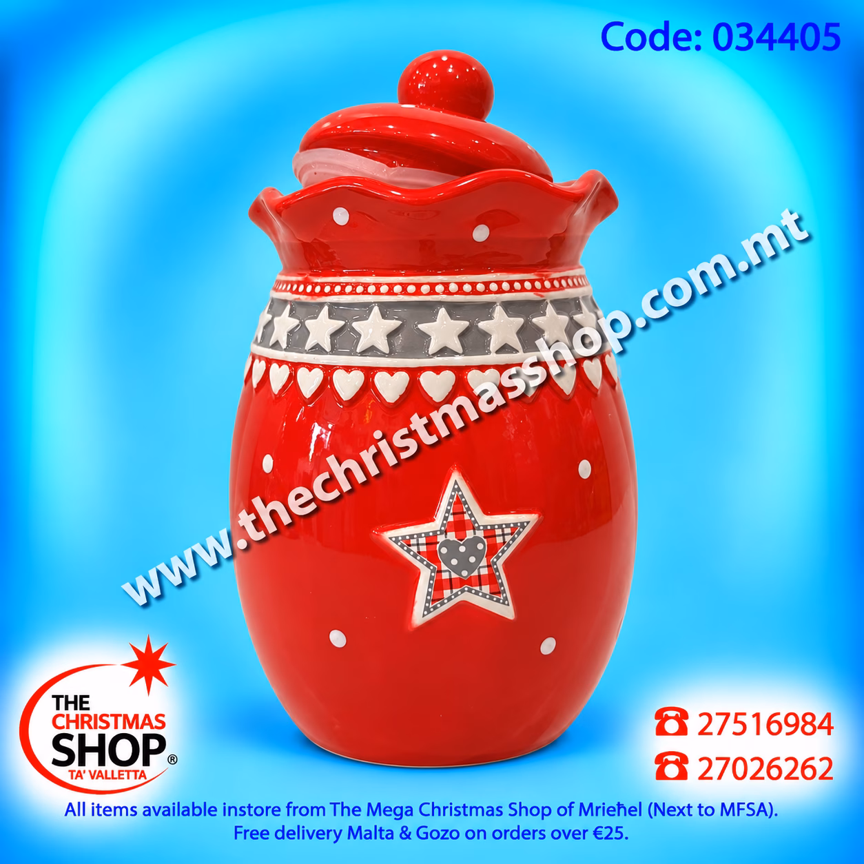 CERAMIC COOKIE POT XMAS DESIGN 034405