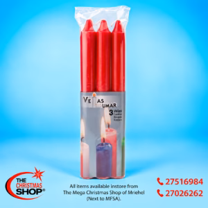 PACKET OF 3 RED CANDLE 22CMS 021313