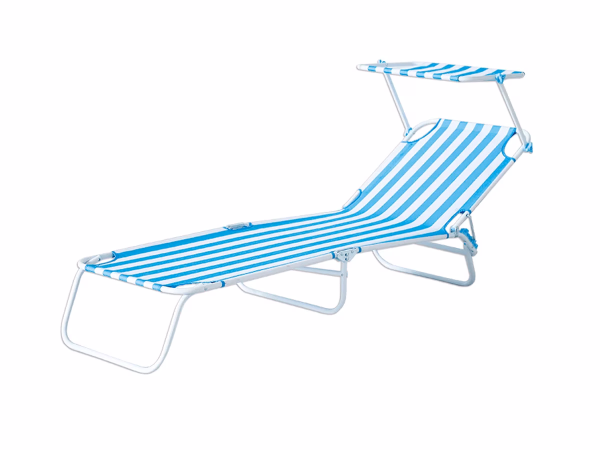 LIGHT BLUE STRIPED DECKCHAIR WITH SUN SHADE 548554