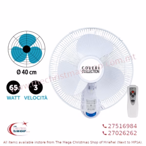 COVERI WALL FAN 43CM WITH 3 SPEED 65W 43X30X50CM PAR151302