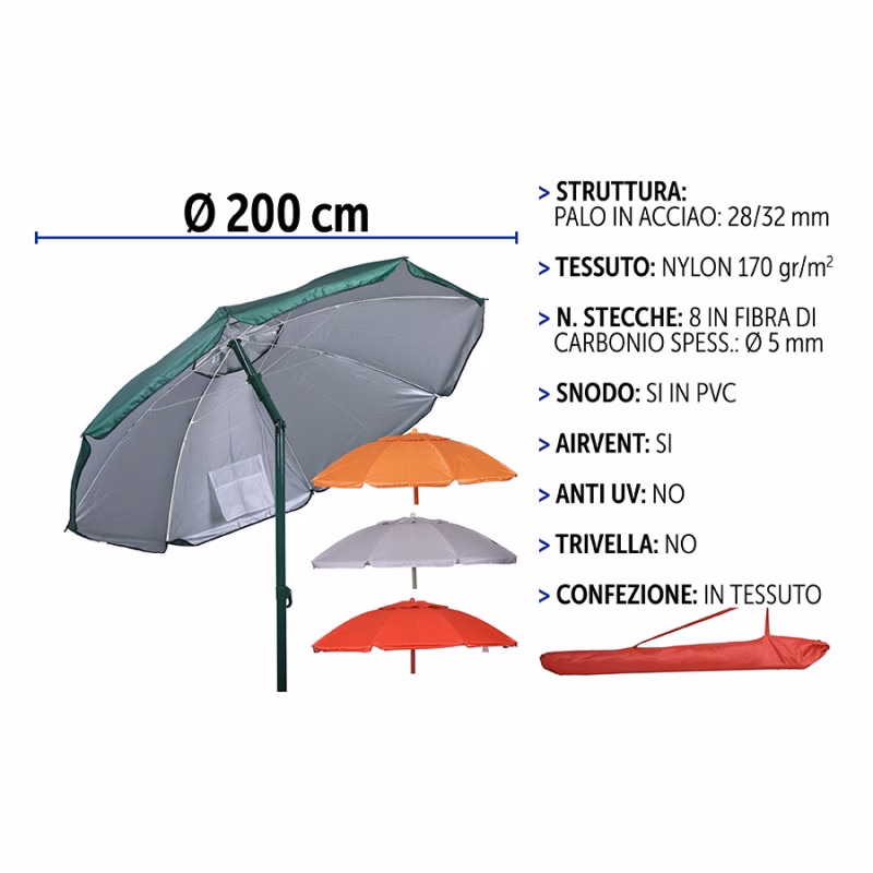 TILT BEACH UMBRELLA WITH SUNBLOCK MATERIAL 200CM PAR115632