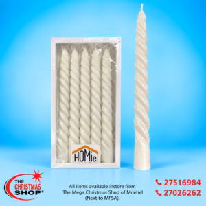 PACKET OF 12 SPIRAL WHITE CANDLE 20CM 100012
