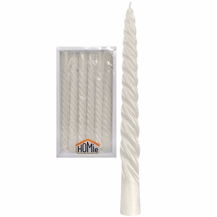PACKET OF 12 SPIRAL WHITE CANDLE 20CM 100012