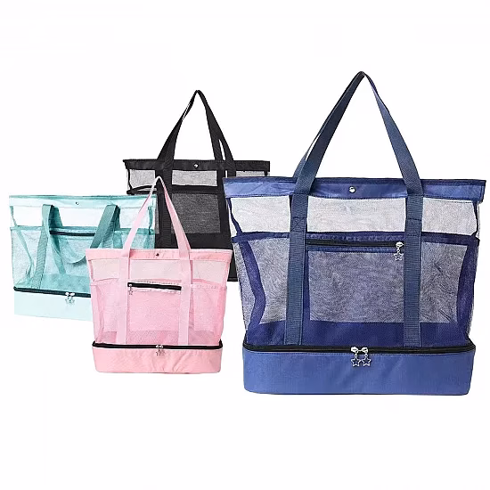 MESH BEACH BAG WITH INSULATED POUCH 52x43x21CM 100001