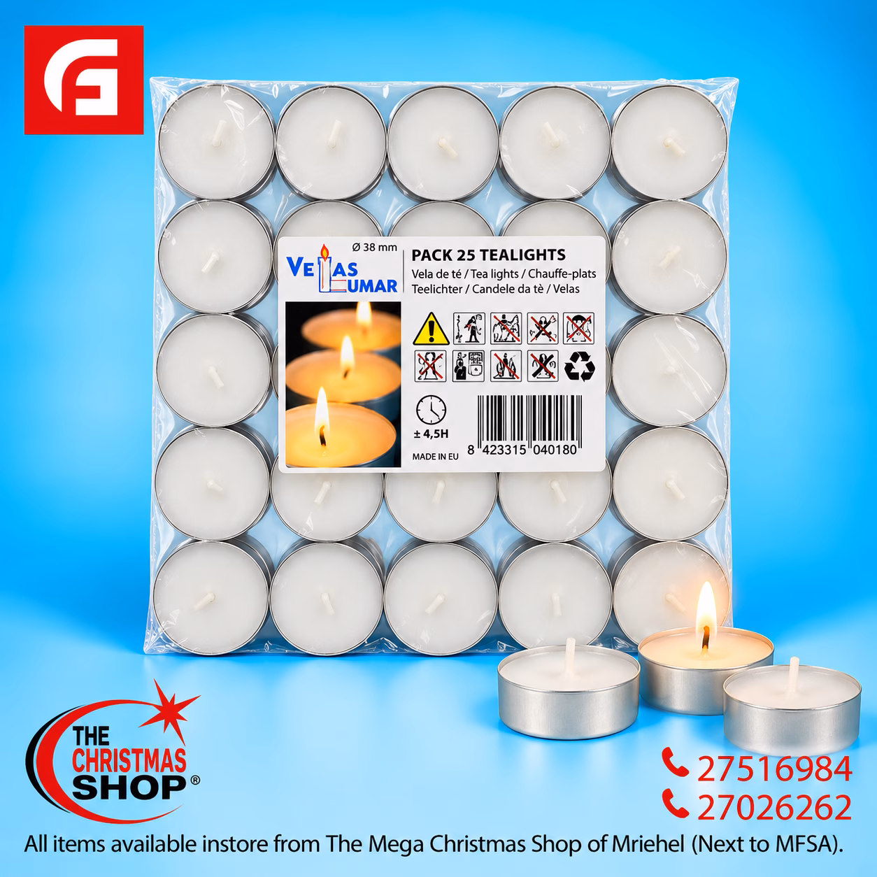 PACKET OF 100 TEALIGHTS 4.5H 041076