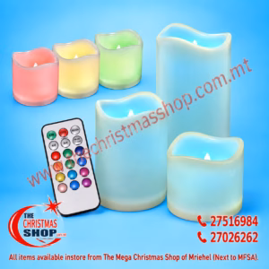 SET OF 3 LED CANDLES WITH CONTROL 15X7.5CM, 11.5X7.5CM, 7.5X7.5CM 100001