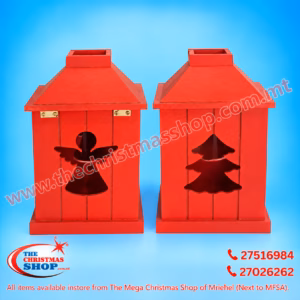 WOODEN RED LANTERN 10X20CMS 129552