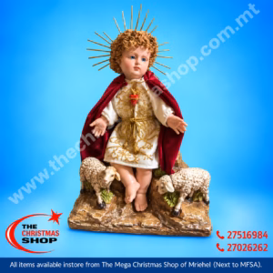 LARGE SITTING BABY JESUS WITH RED MANTLE. CB9874