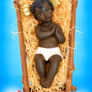 BABY JESUS BETLEHEM BLACK IN A MANGER 10X25CM.CB4B
