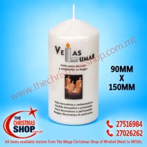 WHITE PILLAR CANDLE 90MM BY 150MM 031527