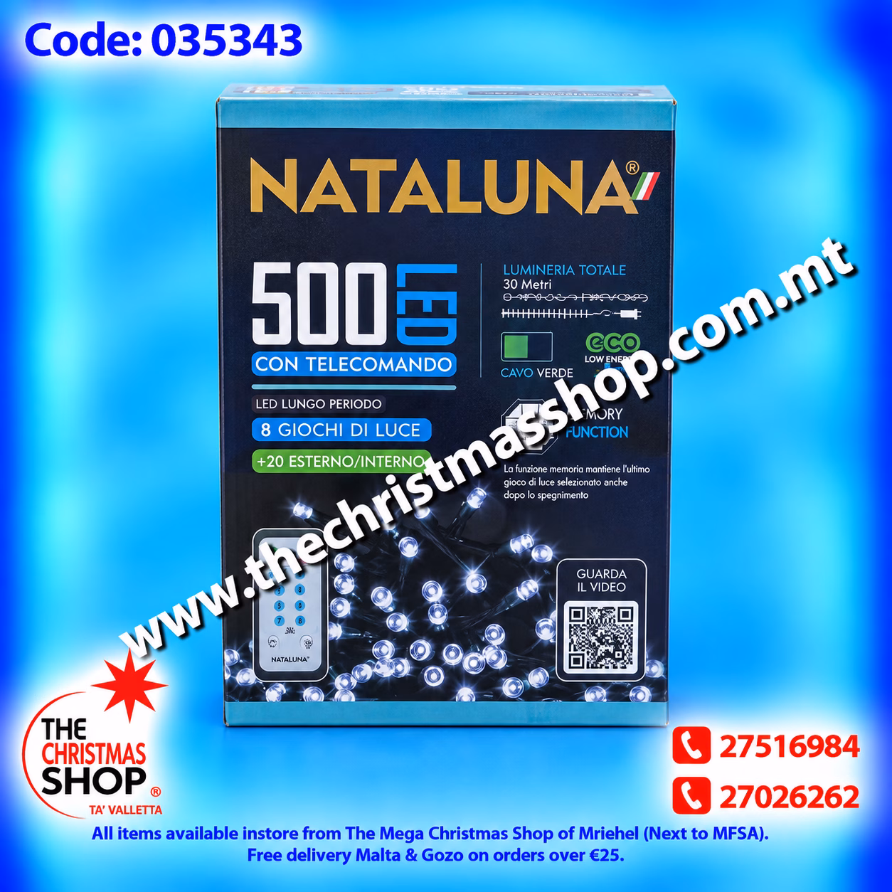 500LED LIGHTS FOR OUTDOOR WITH REMOTE ICE WHITE 15+3MT 035343