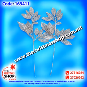 PACKET OF 2 GLITTERED SILVER LEAF 40CMS 169411