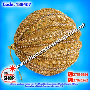 HANGING GLITTERED BALL GOLD 12CMS 188467