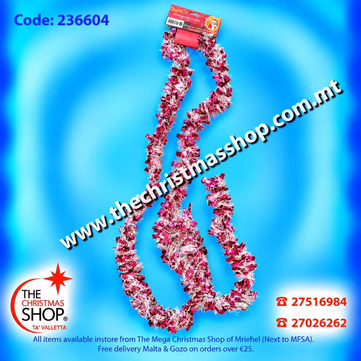 FUSCHIA WITH WHITE TINSEL 2MTR 236604