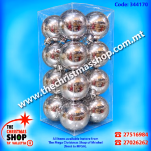 BOX OF 16 SILVER BAUBLES 5CM 344170