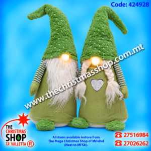 B/O LIGHT UP GREEN GNOME. 33CMS. 424928