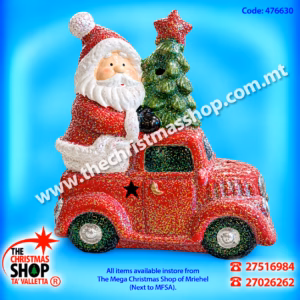 GLITTERED B/O CAR WITH FATHER CHRISTMAS ON 20X22CM 476630