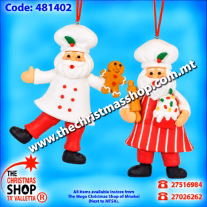 SANTA CHEF HANGING TREE DECORATIONS. 11CM 481402