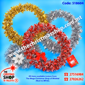 WREATH 28CM SILVER, GOLD, RED 518604