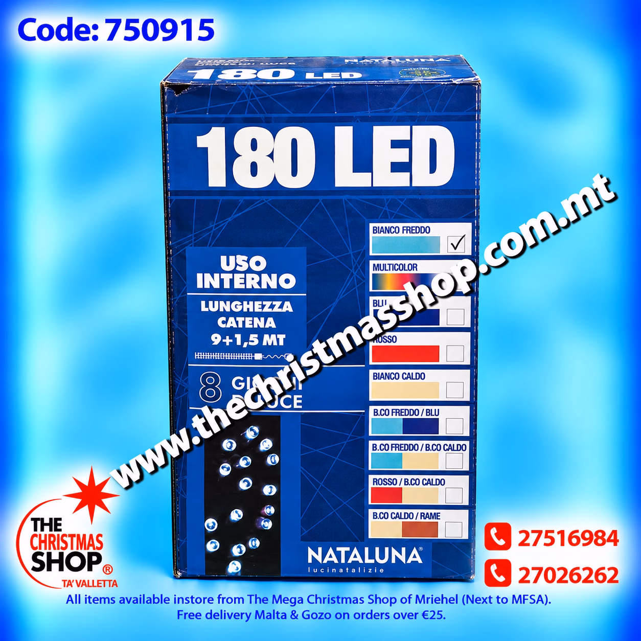 180 LED LIGHTS FOR INDOOR 9+1.5MT ICE WHITE 750915